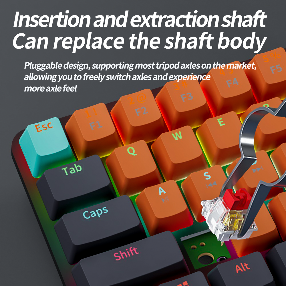 MUCAI MKA610 USB Mini Mechanical Gaming Wired Keyboard Red Switch 61 Key Gamer for Computer PC Laptop Detachable Cable. 