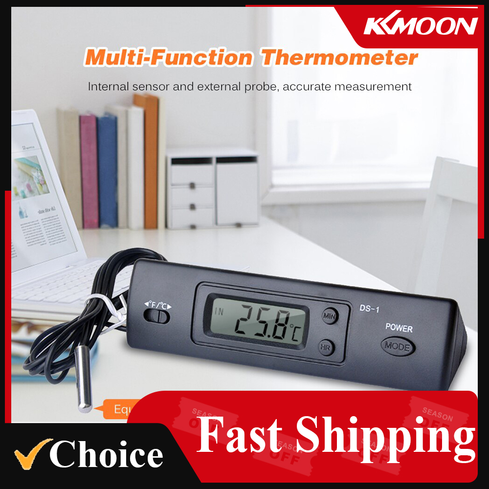 Mini Thermometer Electronic Digital Car Thermometer Indoor Outdoor Multi-Function Thermometer Time Temperature Display with Prob
