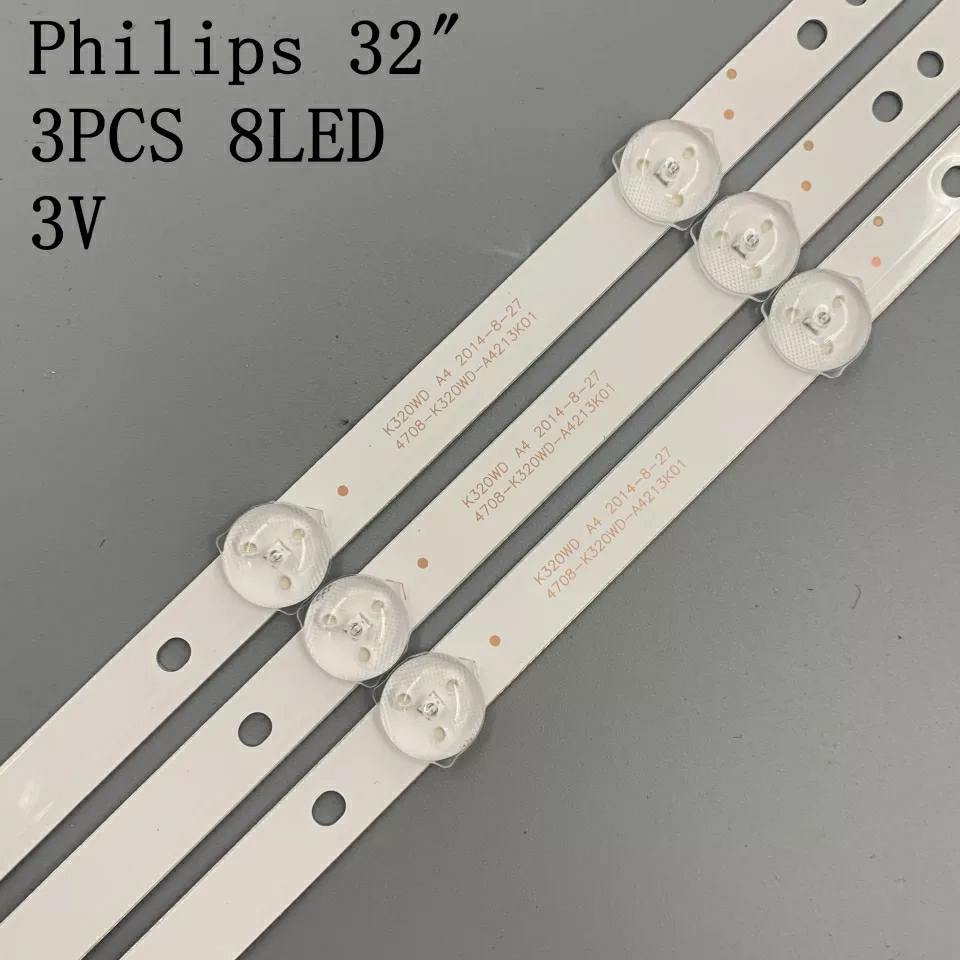 3pcs x 32 inch LED TV Backlight Strips 4708-K320WD-A2213K01 for 32'' TCL LG Philips China LE32D59 & for 32PFL3045 8-LEDs 618mm. 
