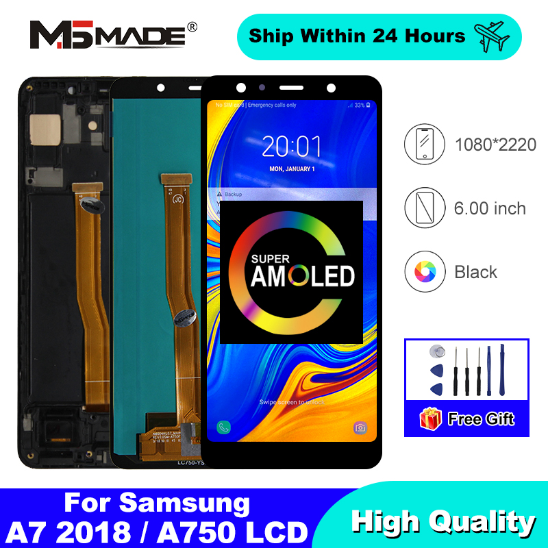 6.0" Super AMOLED For Samsung Galaxy A7 2018 LCD SM-A750F A750 Display Touch Screen Digitizer Display Replacement Part A750 LCD