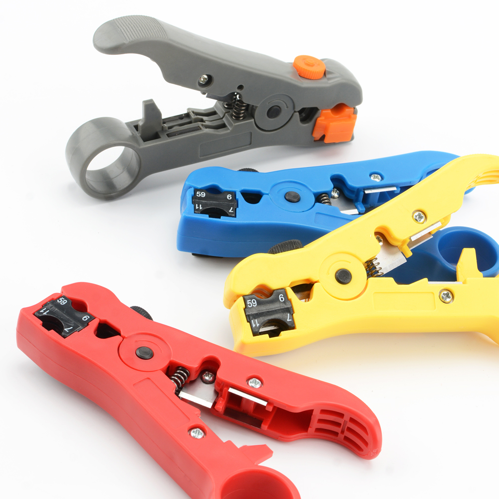 All-In-One Stripping Tool Wire Stripper RG59 RG6 RG11 RG7 Coaxial Cable Stripper Cutter  Pliers for Round Cable and Flat Cable. 