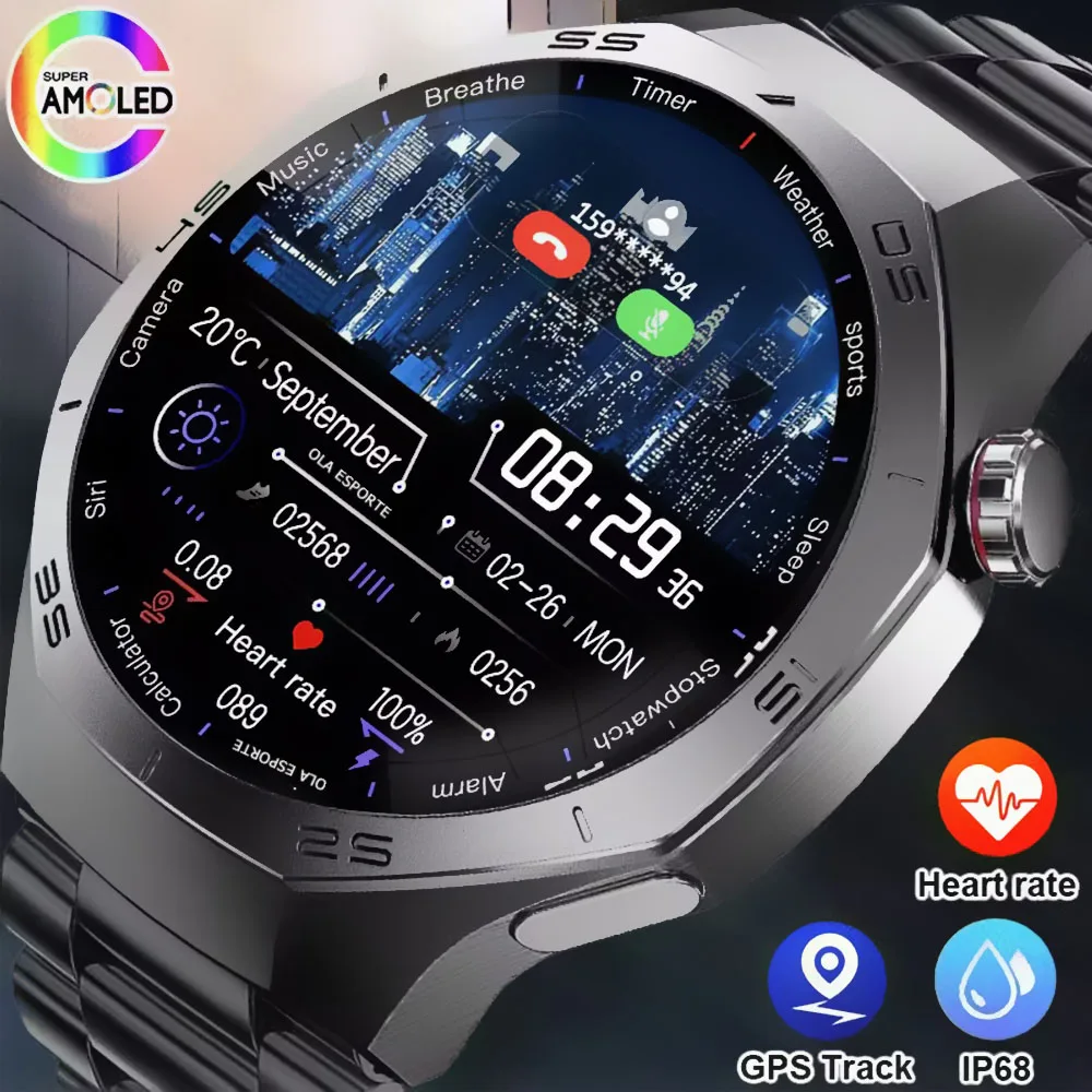 2025 New For Android iOS Smart Watch Men HD AMOLED Screen Motion Trajectory Heart Rate Bluetooth Calls SmartWatch Waterproof