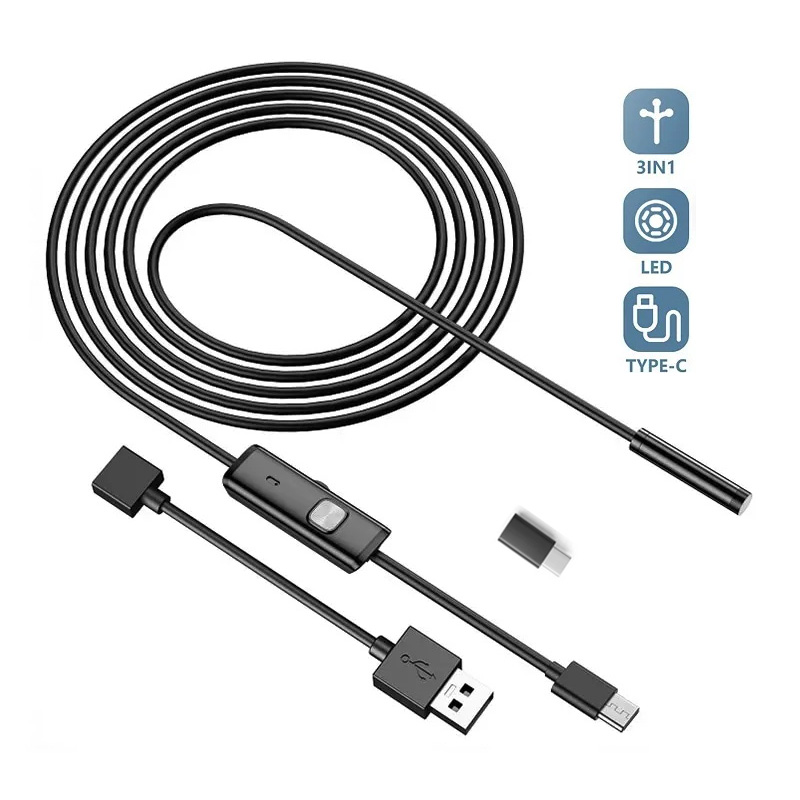 Mini Endoscope Camera Snake Sewer Industrial Piping Borescope Car Inspection Endoscopy Waterproof For Usb Pc Android Type C. 