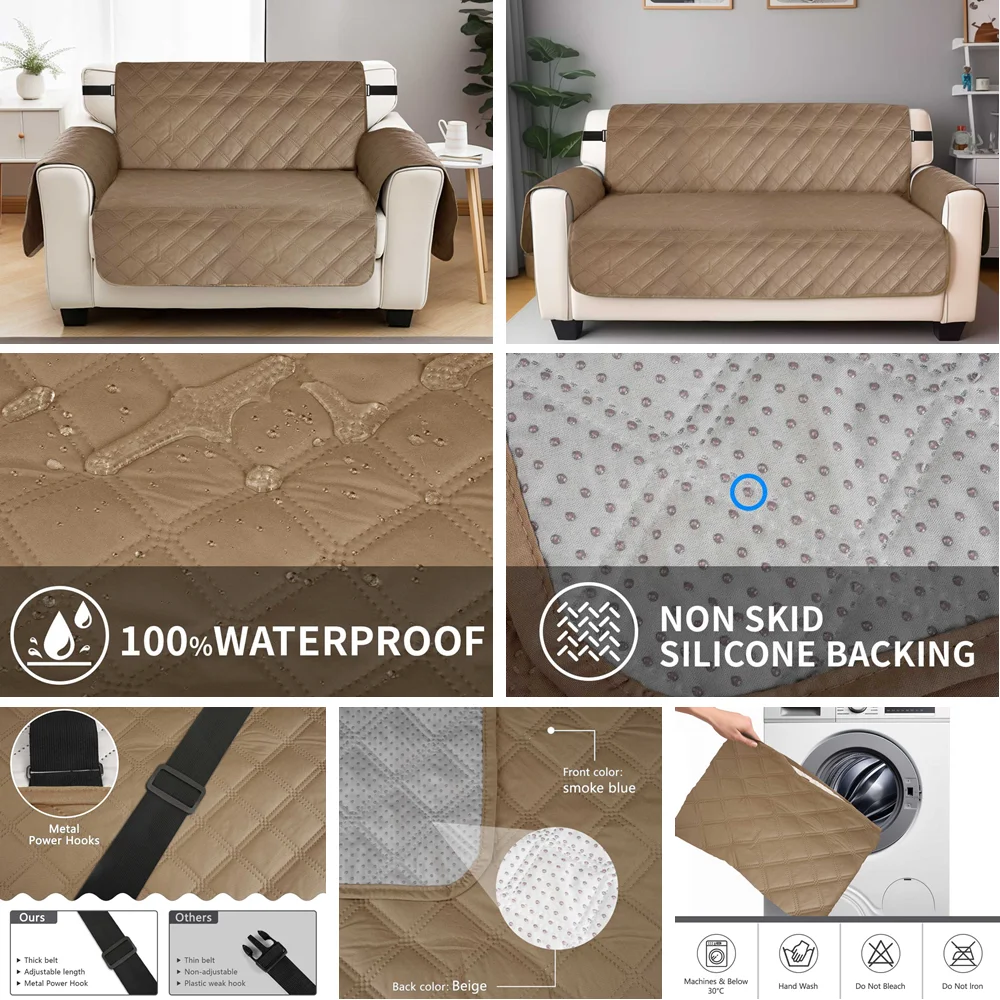 100% Waterproof Couch Cover Sofa Slipcover with Non-Slip Granule Elastic Strap Sofa Cover Anti-Skid Washable Furniture Protector. 