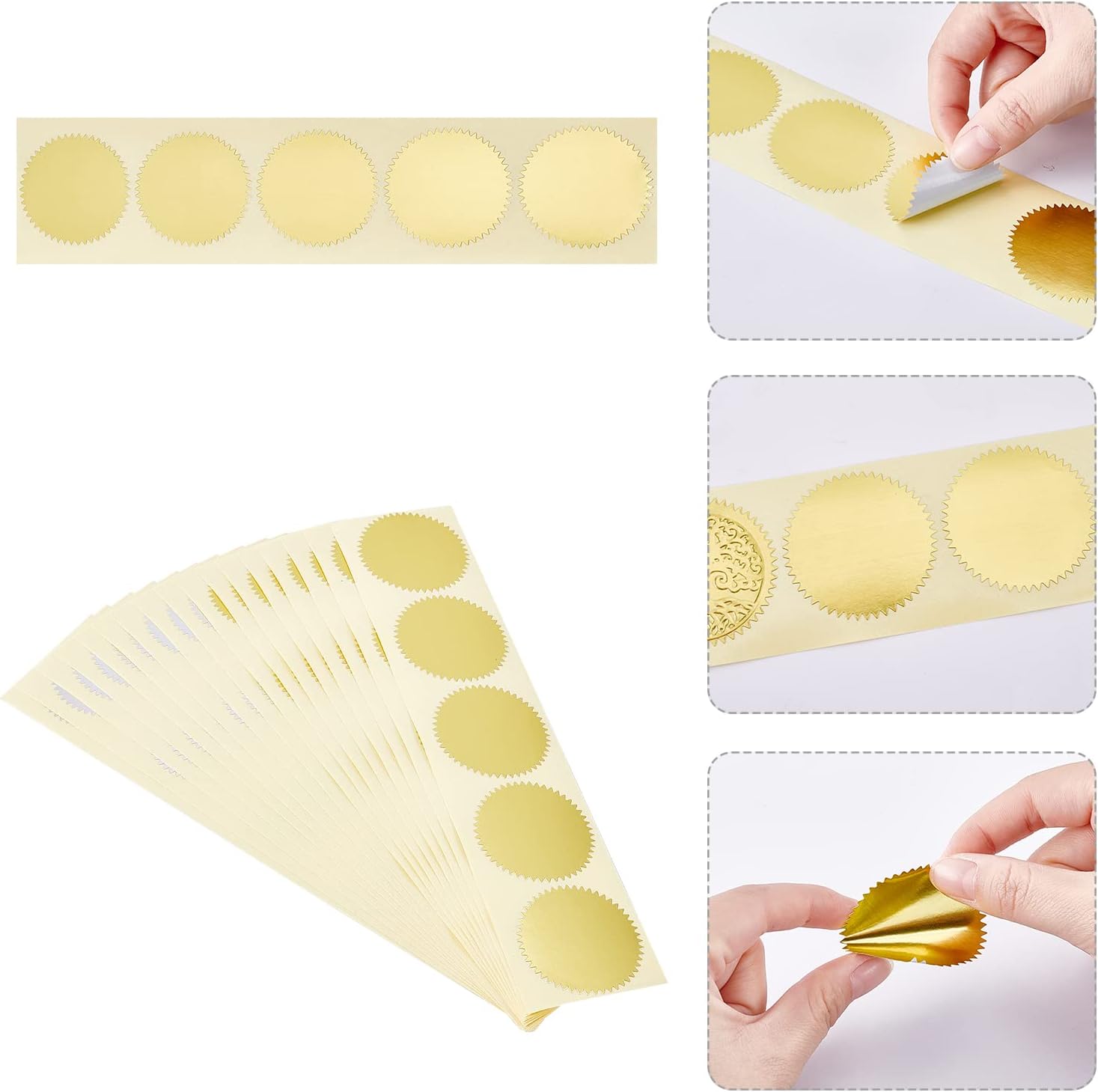 100pcs Embossing Stickers Blank Metallic Gold Certificate Seals Embossed Foil Stickers Scallop Edge Stickers Embosser Stamp Seal. 