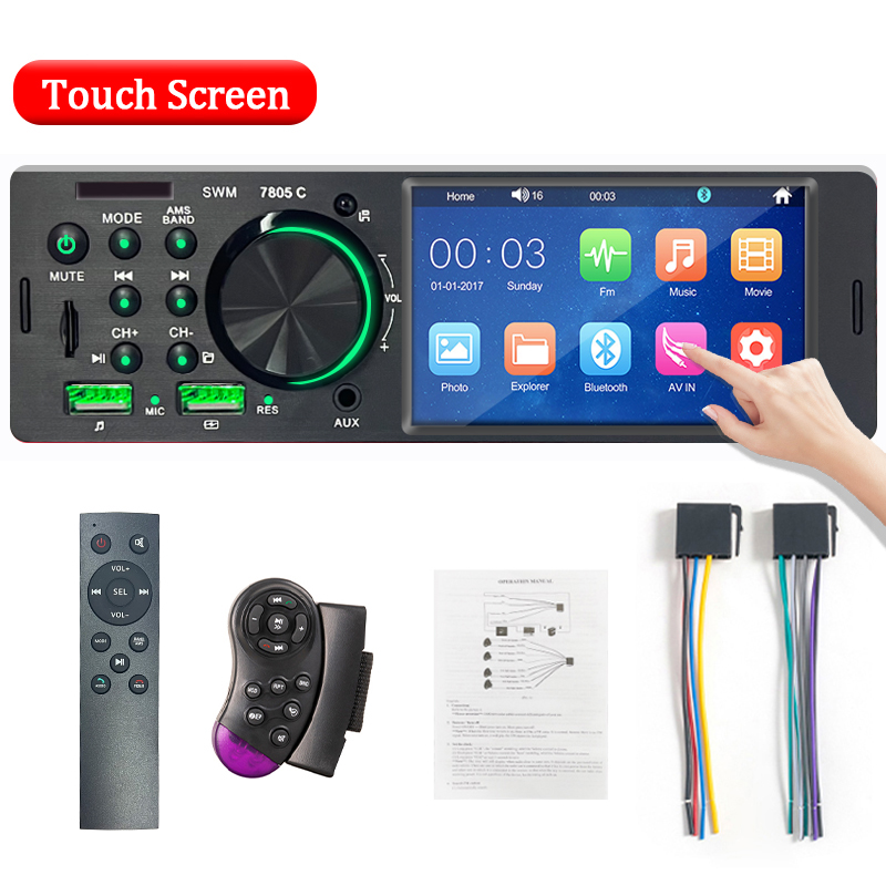 SINOVCLE Car Radio Audio 1 din 4.1” Touch Screen Bluetooth Stereo Mp3/Mp5 Player FM Receiver With Colorful Lights Remote Control. 