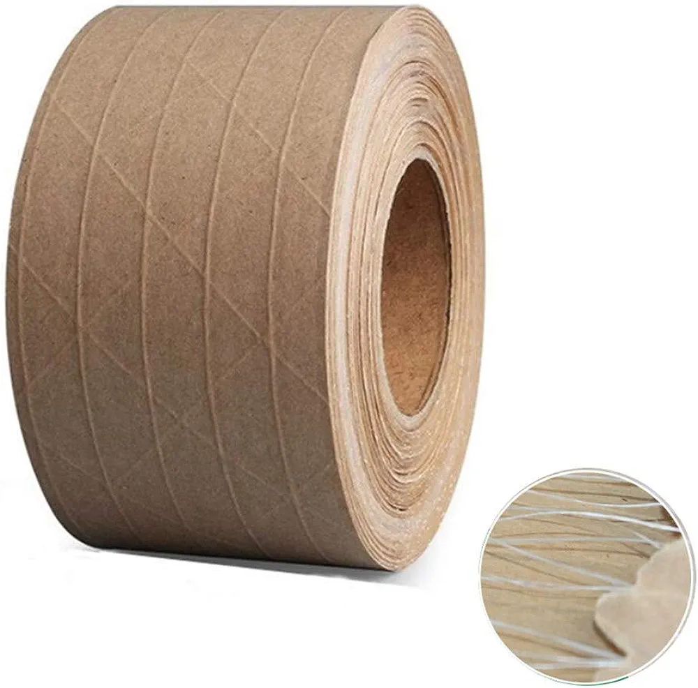 Reinforced Gummed Kraft Paper Tape, Water Activated Tape, 50 yds Length x 2.5" Width, Brown Carton Box Packing,Sealing Fiberglass Eco-Friendly and Recyclable Tape, (2 Inches x 150 Feet)