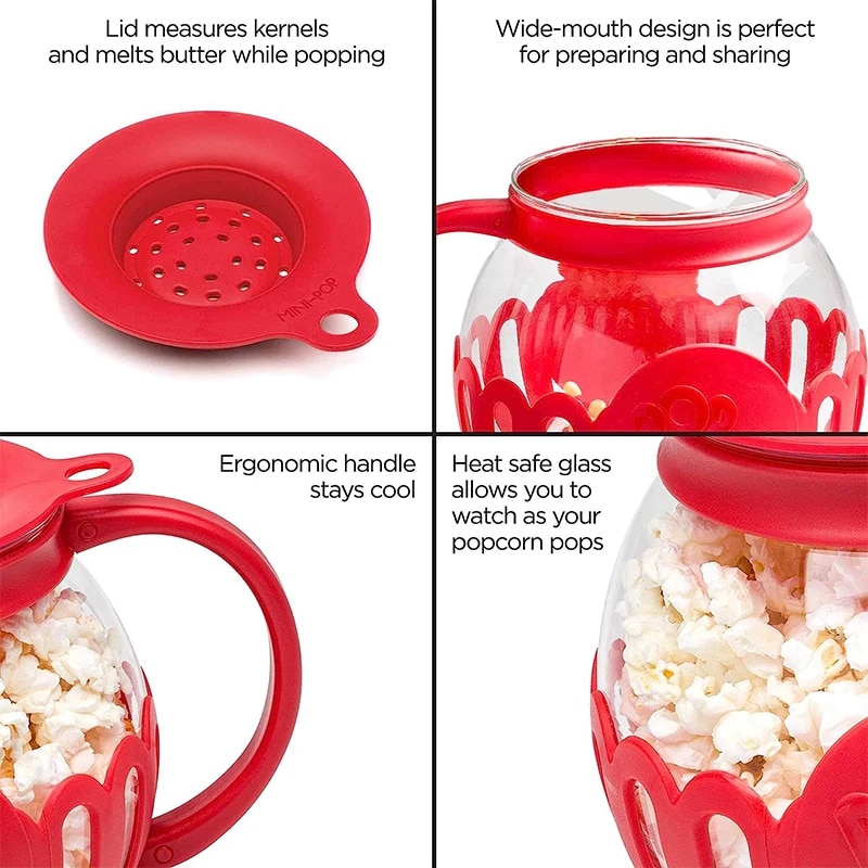 LMETJMA 2.25QT Microwave Glass Popcorn Popper with Silicone Lid Microwave Popcorn Popper with Temperature Safe Glass JT186. 
