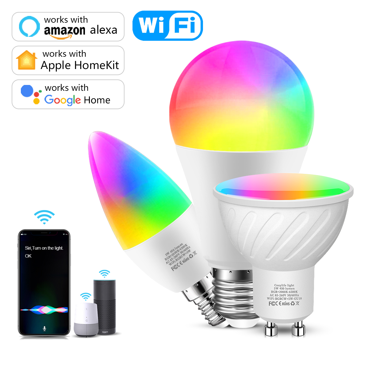 Homekit Smart LED Light Bulb E14 GU10 E27 RGBW WiFi LED Lamp Bedroom Decoration Smart Home Work With Siri Alexa Google Home. 