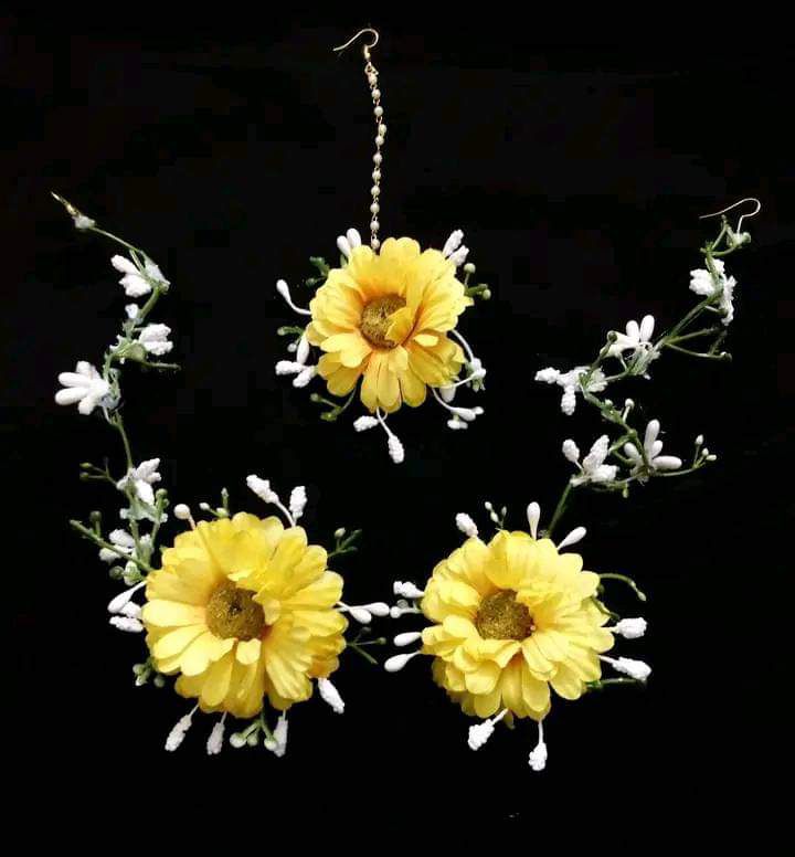 Artificial Floral Earrings & Tikli Set For Women