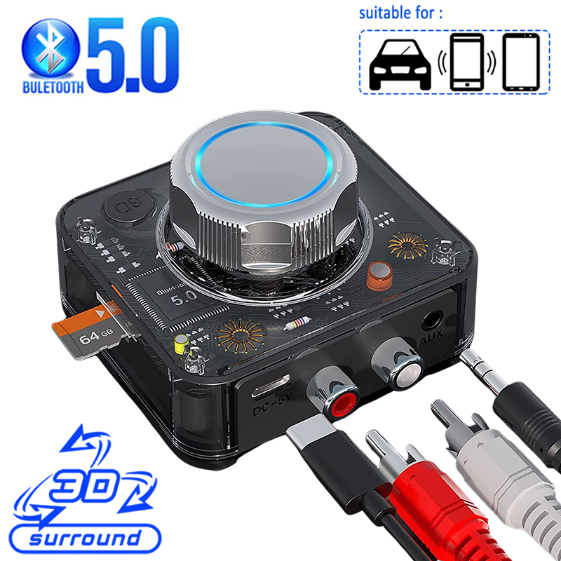 Bluetooth 5.0 Receiver 3D Stereo TF Card RCA 3.5mm AUX Jack Wireless Adapter For Speaker Amplifier Car Audio Transmitter Auto ON. 