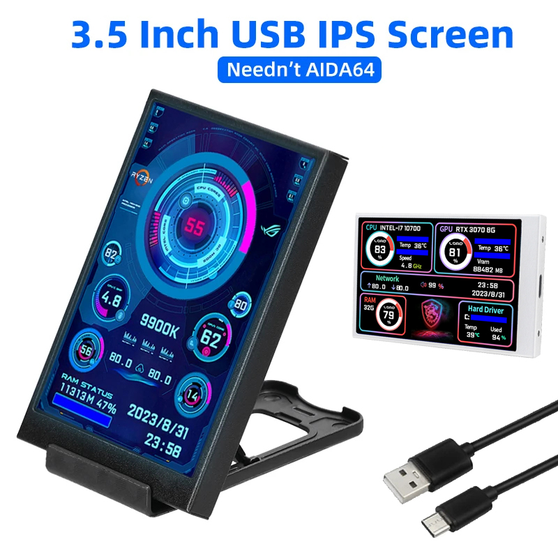 3.5 Inch IPS Type C Secondary Screen for Computer CPU GPU RAM HDD Display 320*480 USB LCD Monitor Freely AIDA64 Windows 10 11. 