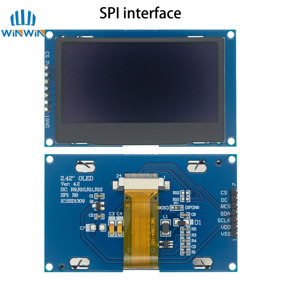 2.4" 2.42 Inch 128x64 OLED LCD Display Module SSD1309 12864 7 Pin SPI/IIC I2C Serial Interface for Arduino UNO R3 C51. 