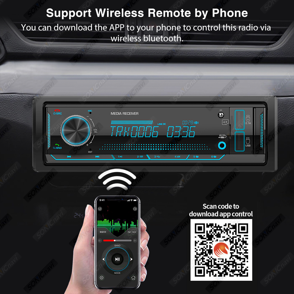 AKAMATE 1Din Car Radio MP3 Player Audio Multimedia FM Radio Bluetooth EQ Tuner with LCD Displays Support AUX USB TF Card. 