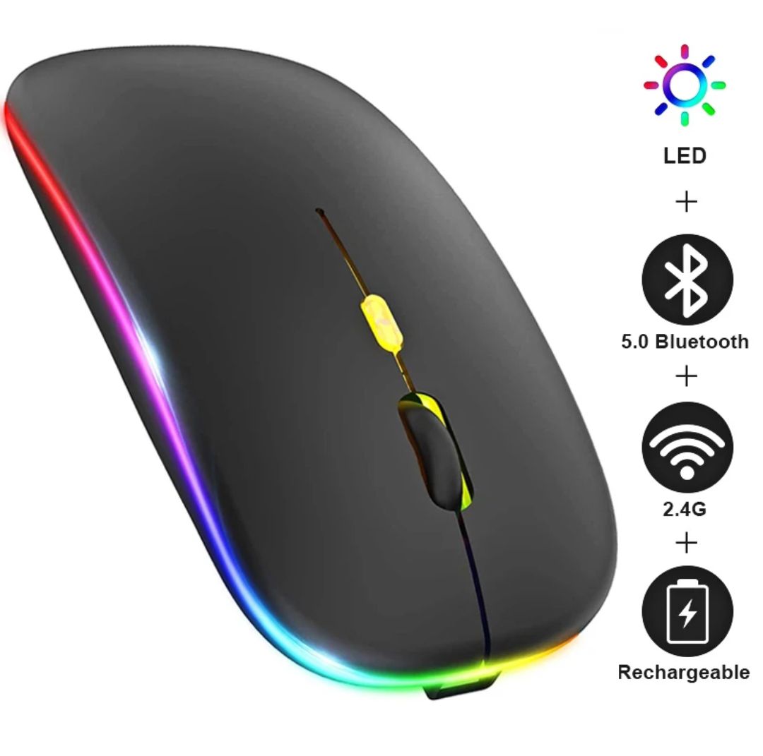 RGB Duel Channel Mouse Bluetooth Wireless Mouse High Quality Material For Smartphone Computer Laptop Tablet Pc Smart Tv & All Smart Device Black & White Colour. 