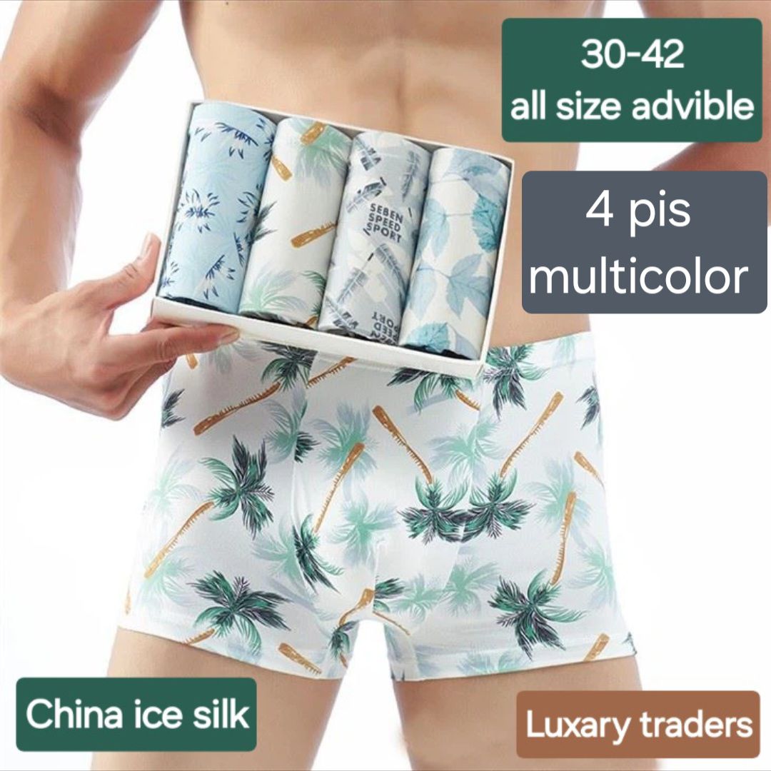 Pis China Ice Silk Print Underwear Boxer For Men Soft Cool Slim