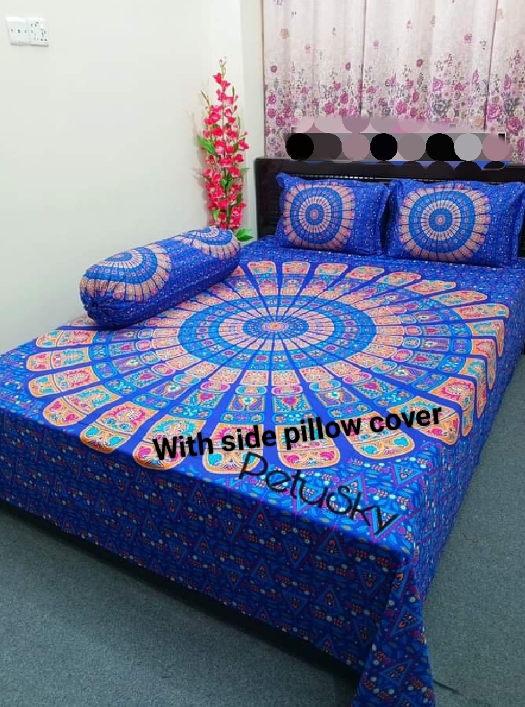 New Single Flower Double Size Panel Bed Sheet With Two Matching Design Pillow Covers For Big Bed