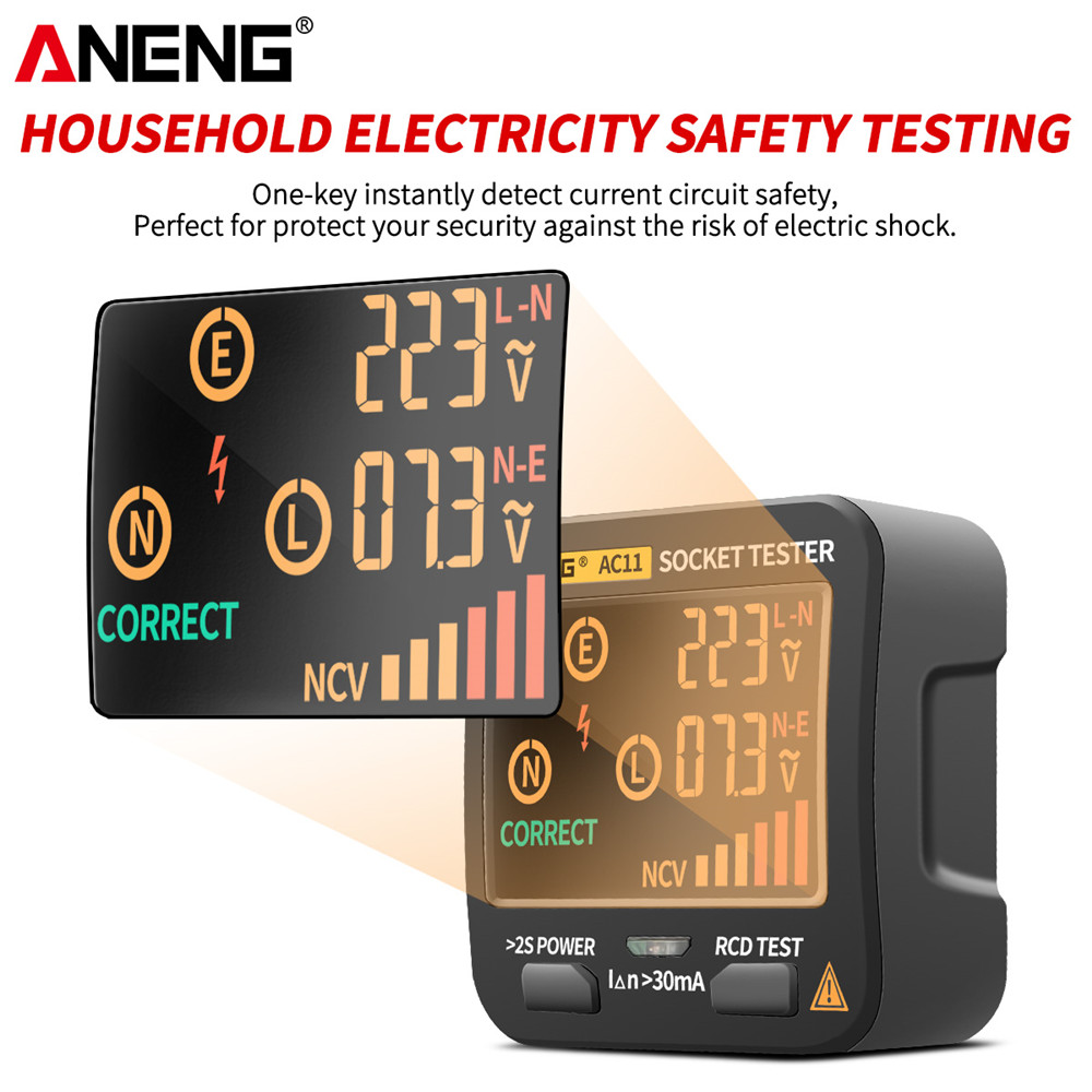 ANENG AC11 Digital Smart Socket Tester Voltage Test Socket Detector US/UK/EU/AU Plug Ground Zero Line Phase Check Rcd NCV test. 