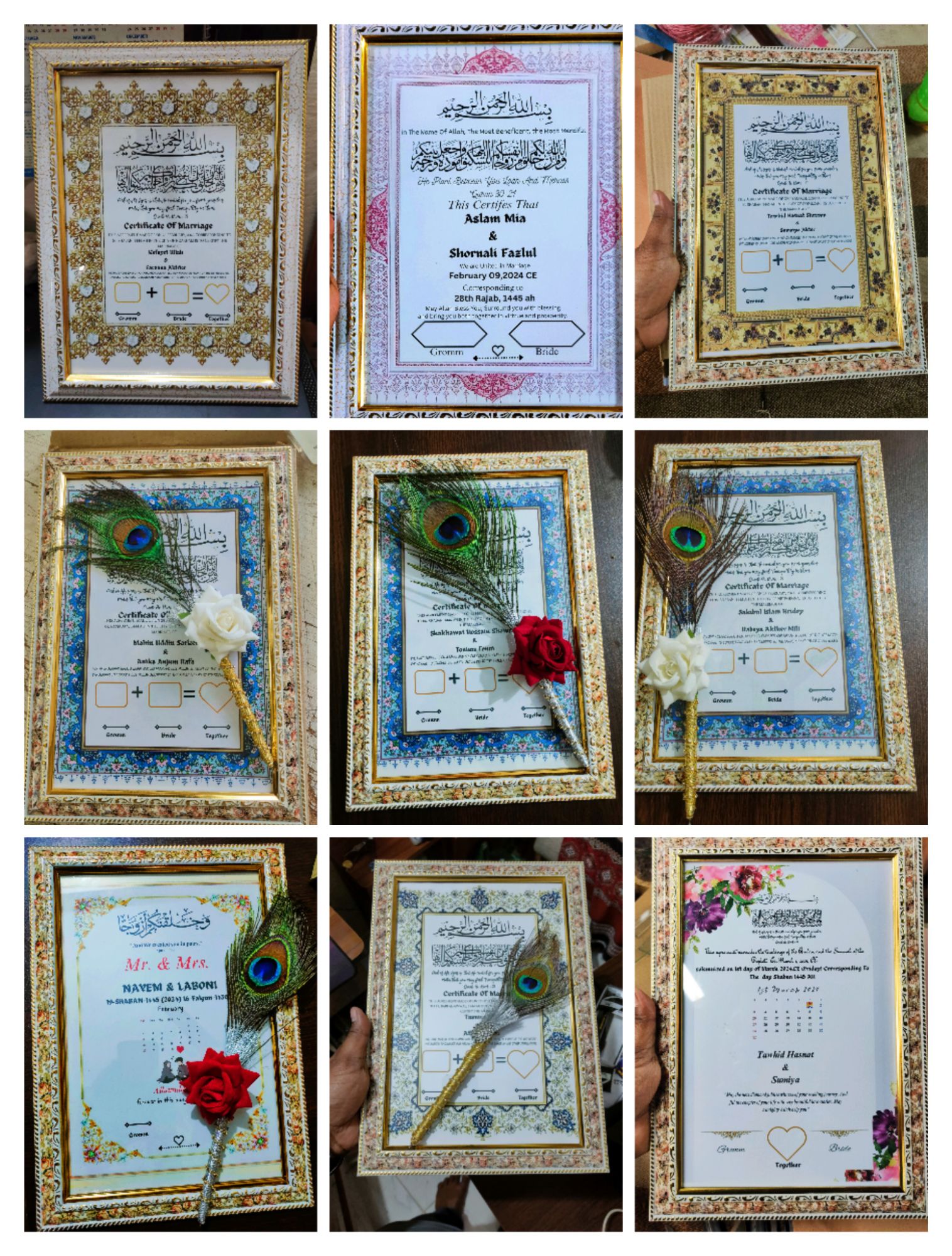 Nikah Nama Frame Customizable Glass/Plastic Marriage Certificate Display. 