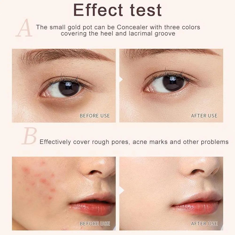 Sweet Mint Concealer, Tri-color Concealer Palette of Covers Acne Marks Dark Circles, 3 in 1 Face Foundation Cream, Tri-color Concealer with Brush, 3 in 1 Face Foundation Cream Waterproof. 
