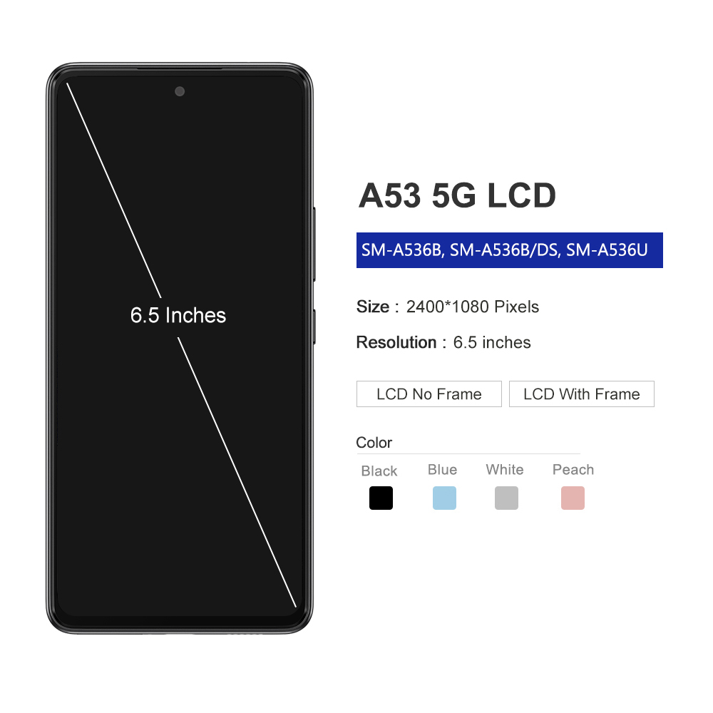 For AMOLED For Samsung A53 5G LCD Display With Frame Touch Screen Digitizer Assembly For samsung A536 A536B Screen. 