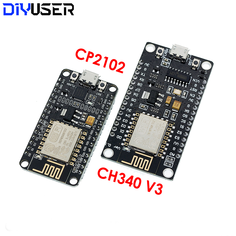 DIYUSER Wireless Module CH340/CP2102/CH9102X NodeMcu V3 V2 Lua WIFI Internet of Things Development Board Based ESP8266 ESP-12E. 