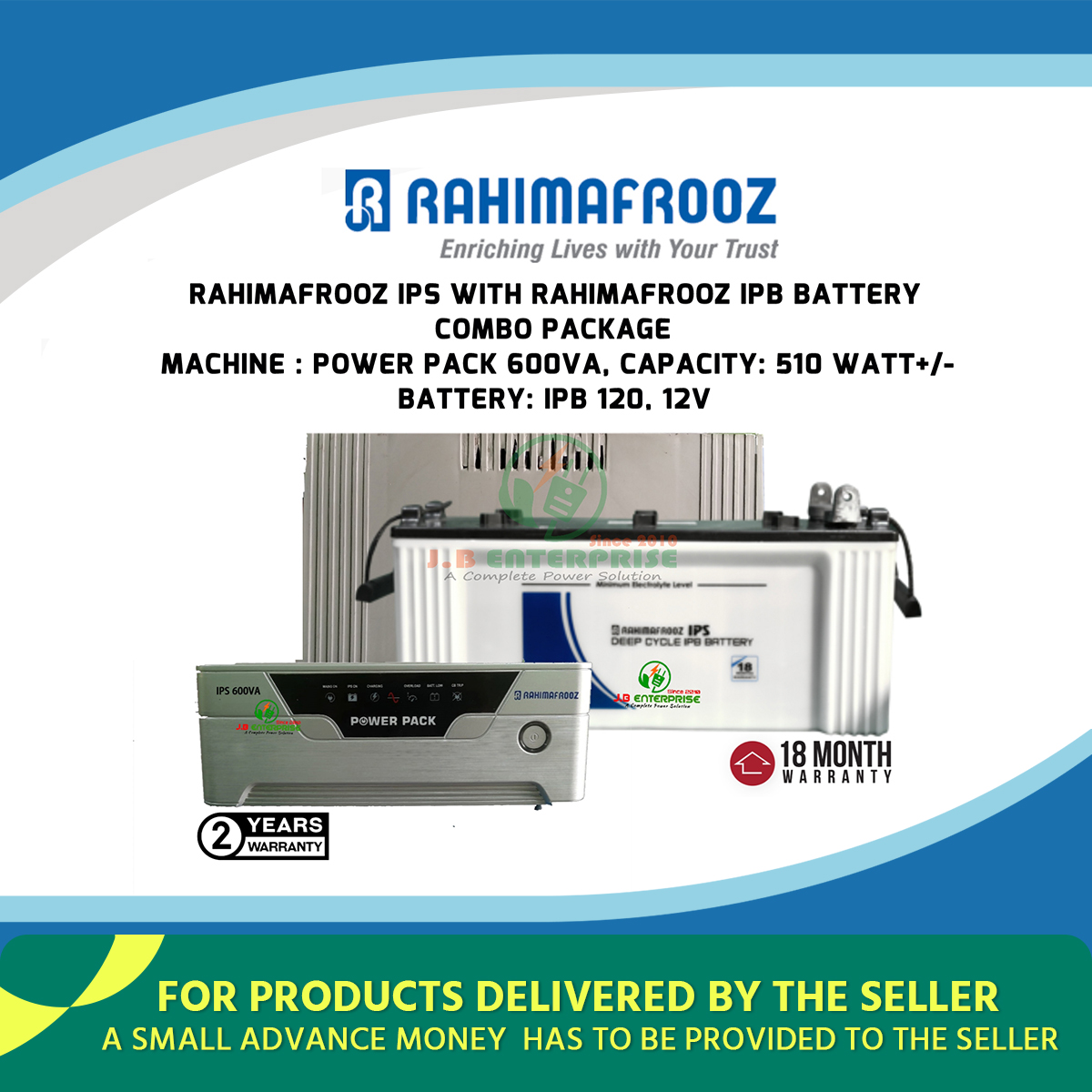 RAHIMAFROOZ IPS POWER PACK 600VA WITH RAHIMAFROOZ BATTERY IPB 120 AND JB BATTERY BOX. 