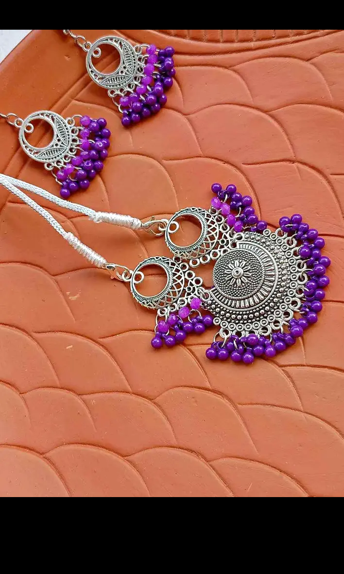 Gorgeous party wear antique silver necklace set for girls and woman.