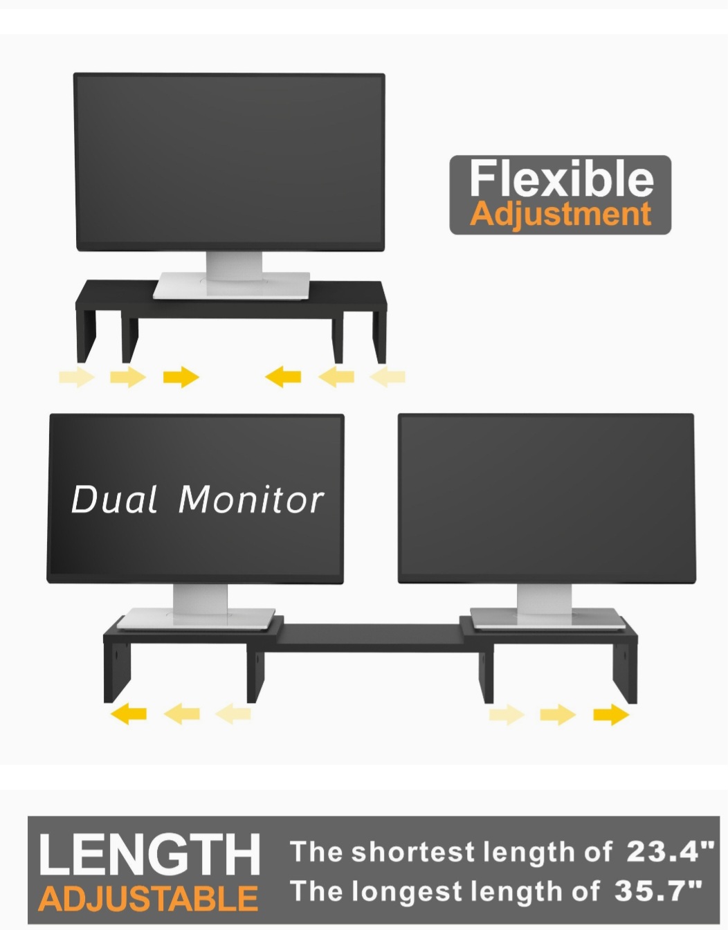 Dual Monitor Stand Riser with Adjustable Length Multi Media Speaker TV PC Laptop Computer Screen Desktop Storage . 