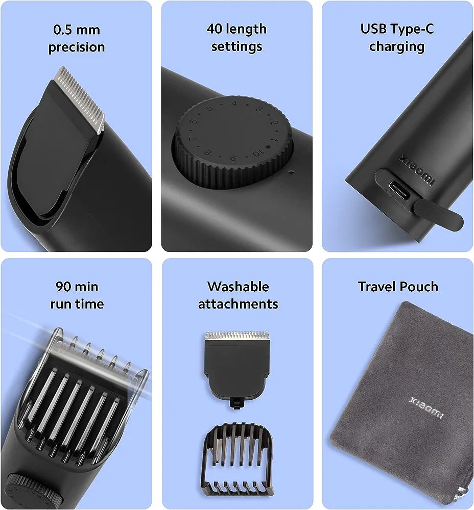 Xiaomi Beard Trimmer for Men 2C With High Precision Trimming | 2 Beard Comb | USB Type-C | Fast Charging | 0.5mm Precision | 40 Length Settings | 90 Min Run Time, Black. 
