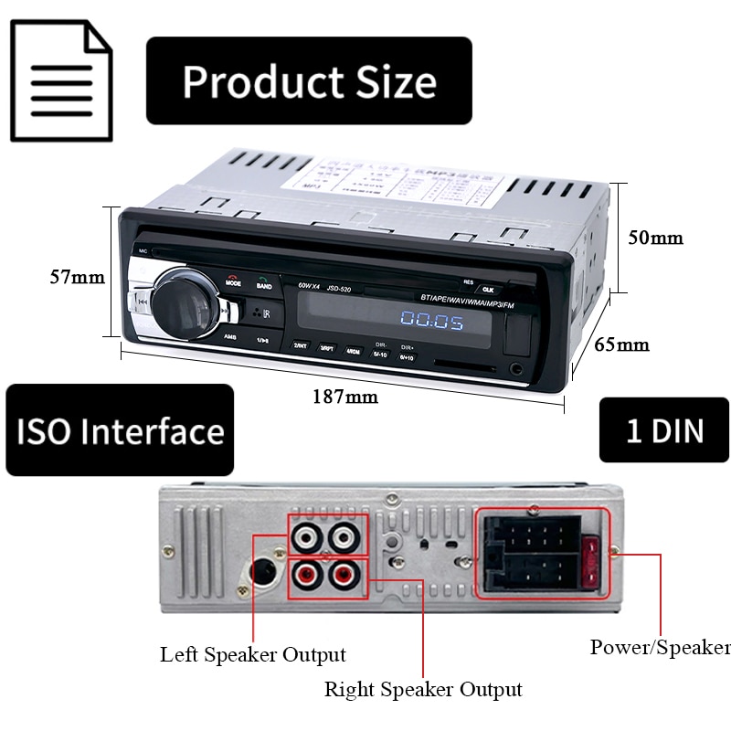 Car Radio 1 din Stereo Player Digital Bluetooth MP3 Player 60Wx4 FM Radio Stereo Audio Music USB/SD with In Dash AUX Input. 