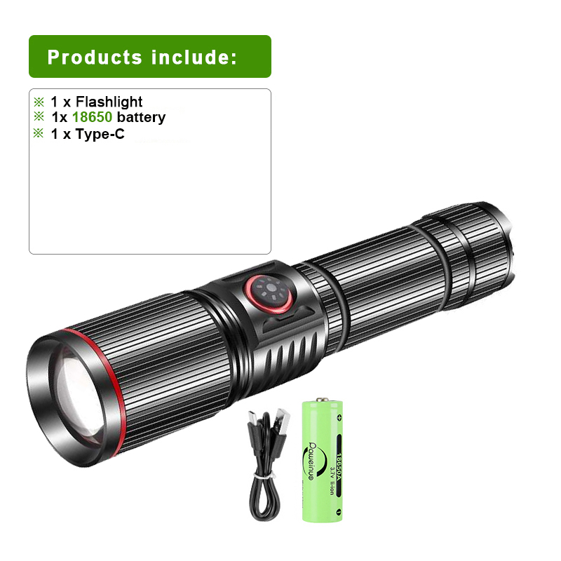 8000LM Military Tactical Flashlight Rechargeable LED Torch 3000M High Power LED Flashlight Powerful Lantern With Rat Tail Switch. 