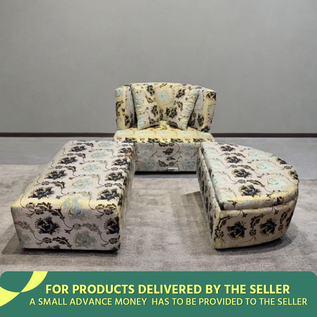 Florobella Floral Storage Divan Sofa With Ottoman/ Living Room Sofa Set/ Floral Print Sofa/ Two Seater Armless Sofa With Extra Deep Seater - Sofa Set