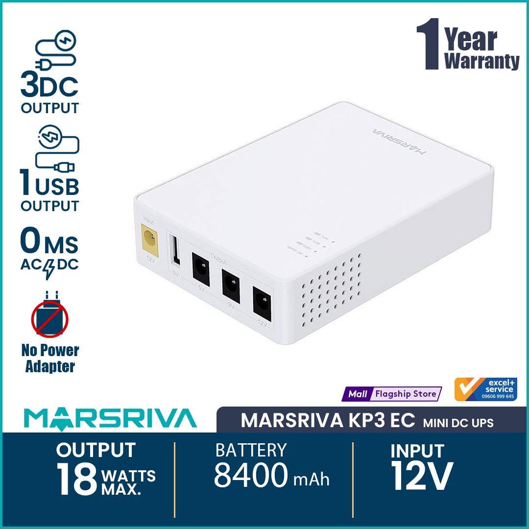 MARSRIVA KP3 EC 8400mAh Smart Mini Router DC UPS 18Watt max output with 3 DC output and 1 USB Output (Adapter not Included)