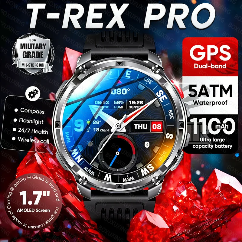 2026 New T-Rex3 Pro 1100mAh Battery Smart Watch path 5ATM Waterproof Sports Run tracker Outdoors Compass Smartwatch