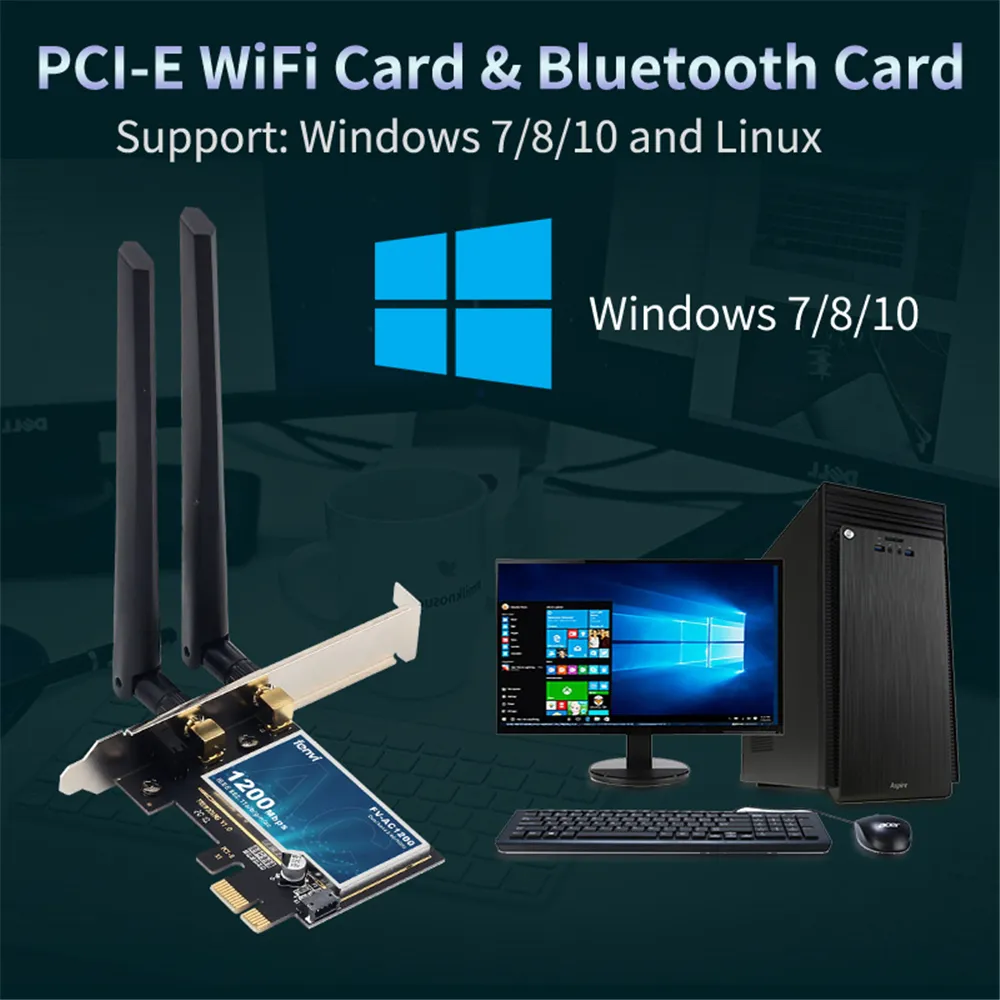 FENVI 1200Mbps Wireless WiFi Card PCIE Adapter FV-AC1200 Dual Band 2.4Ghz/5Ghz 802.11AC For Bluetooth4.0 WiFi Adapter Win7/10/11. 