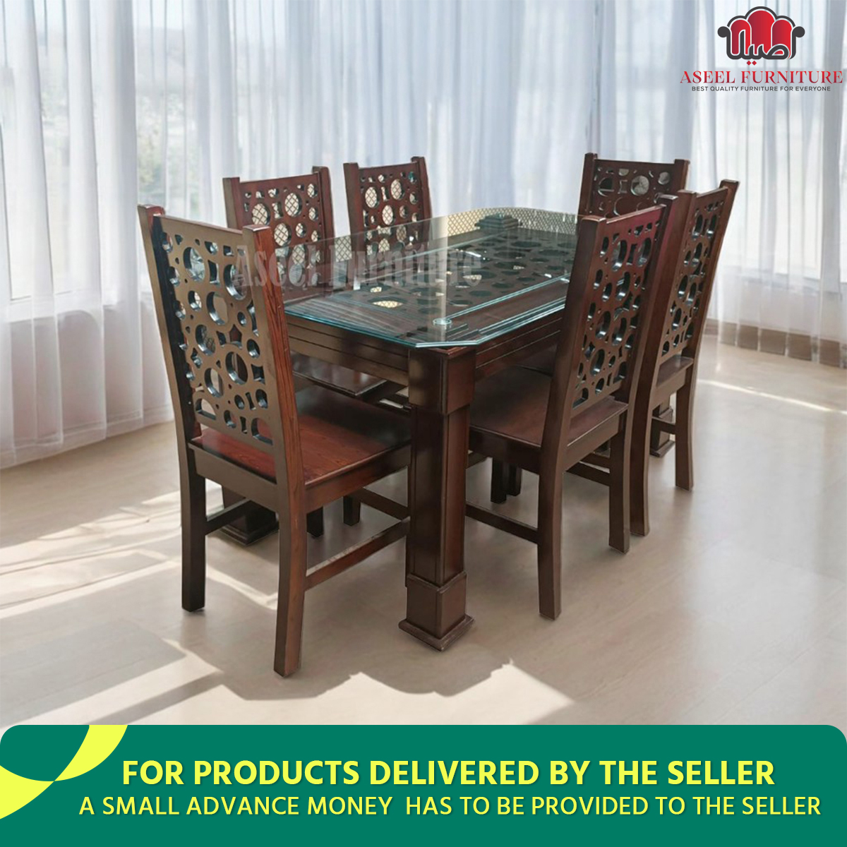রিং ডিজাইন mdf 6 চেয়ার ডাইনিং সেট 10 mm টেম্পার্ড গ্লাস মডেল: ADI-658 - table