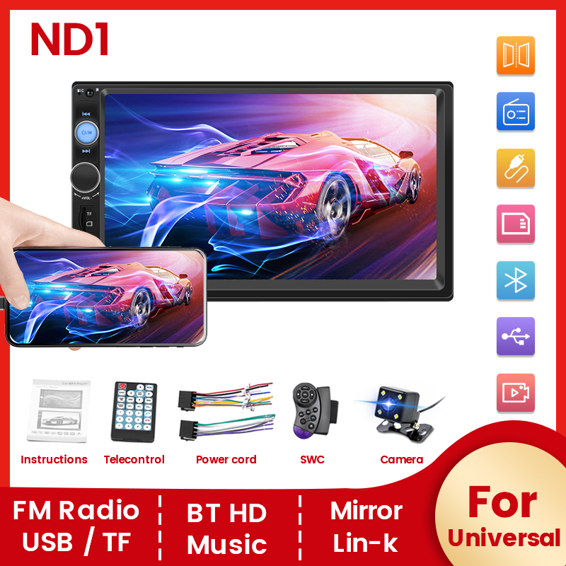Navifly ND1 2 din Car Radio 7" HD Touch Screen Autoradio Multimedia Player Universal Car Stereo MP5 Player BT SWC TF FM Camera. 