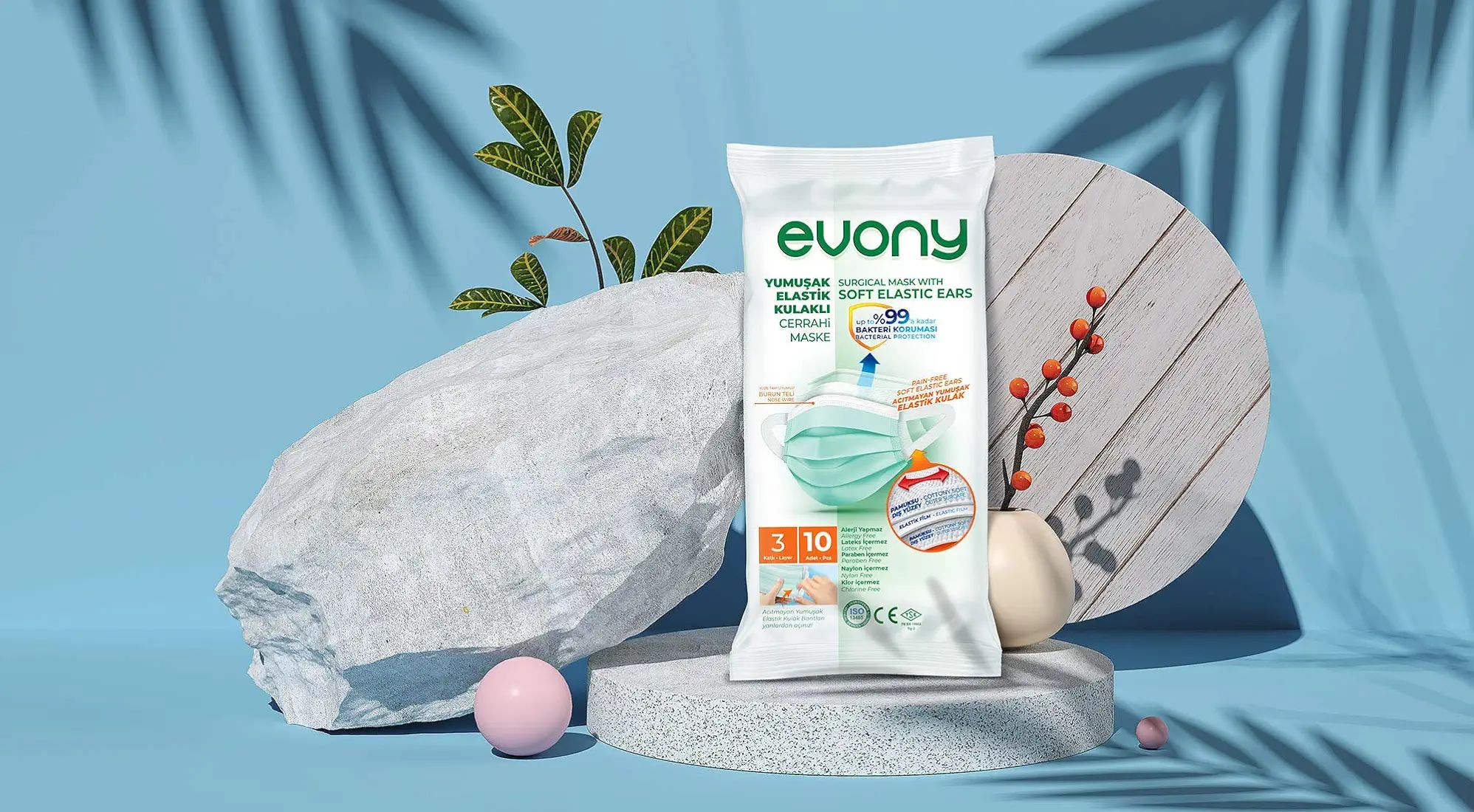 Evony 3 Leyar Surgical Face Mask 10pcs (Black/White). 