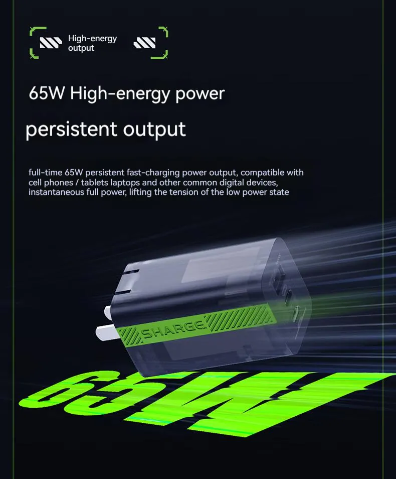 Sharge/Shargeek 65W gallium nitride type-c charger PD multi-port fast charge laptop 65W charging head 2C1A global product ( 1 year replacement warranty