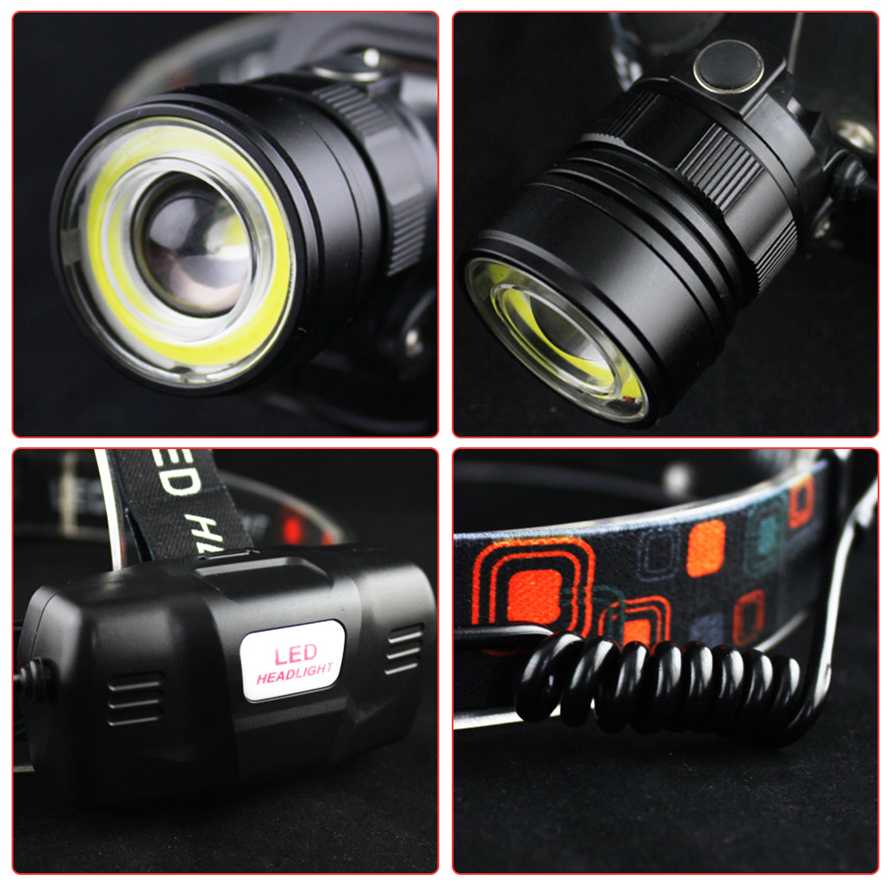 BORUiT Zoomable Powerful COB LED Headlamp USB Rechargeable Headlight Waterproof Camping Head Torch Fishing Flashlight Lantern. 