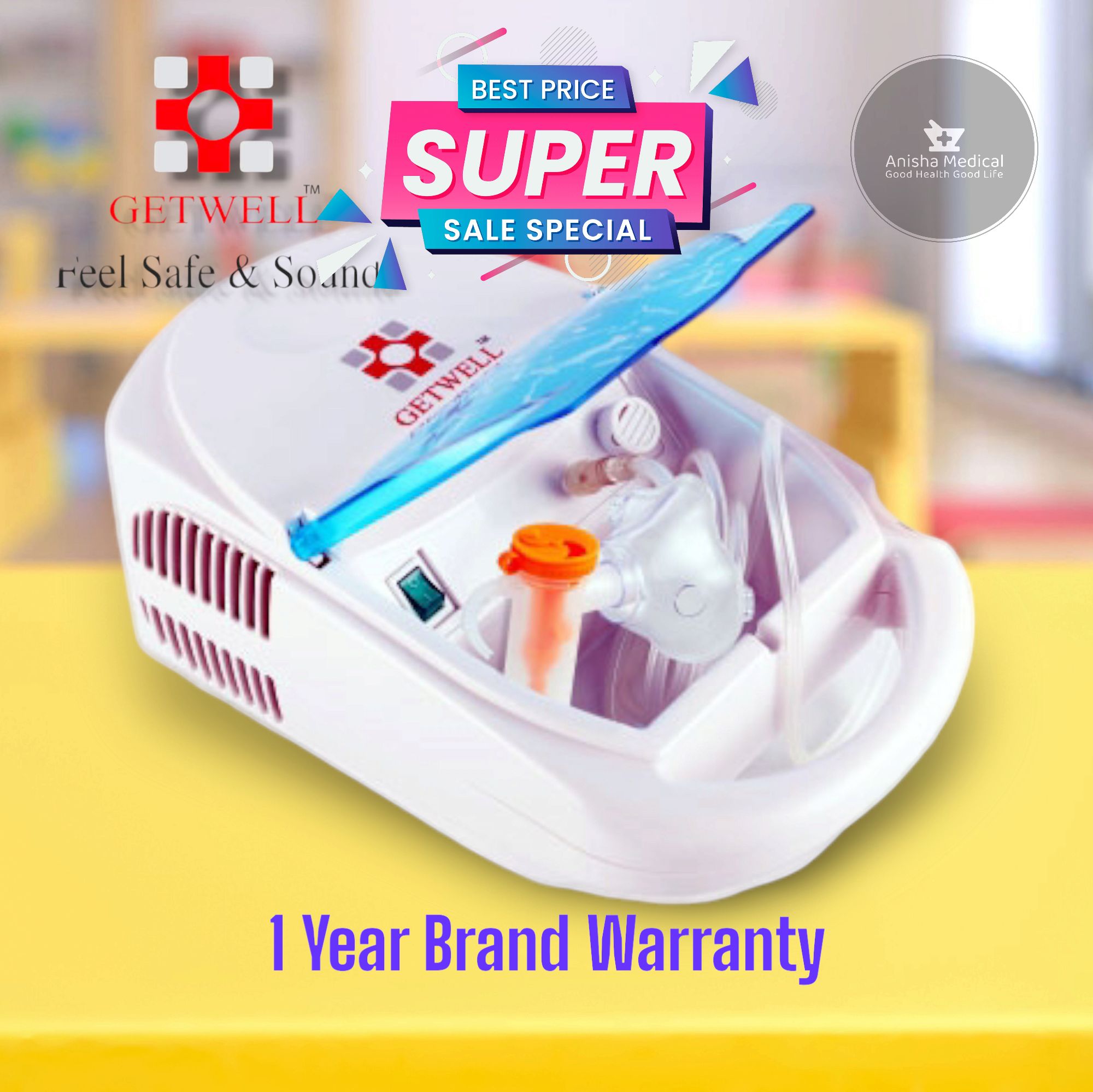 Getwell Nebulizer Machine With Child And Adult Musk Compressor Nebulizer Machine RFL free Thermometer. 