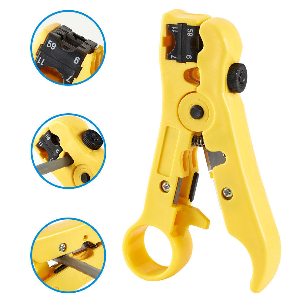 All-In-One Stripping Tool Wire Stripper RG59 RG6 RG11 RG7 Coaxial Cable Stripper Cutter  Pliers for Round Cable and Flat Cable. 