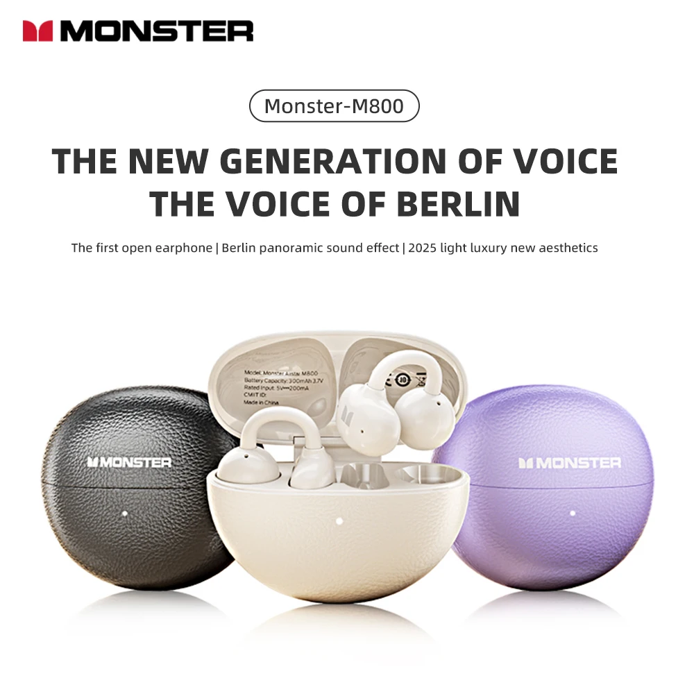 Monster AIRSTAR M800 Gaming Ear Clip Earbuds Wireless Bluetooth 5.4 Music Headphones Noise Cancelling Outdoor Sports Earphones