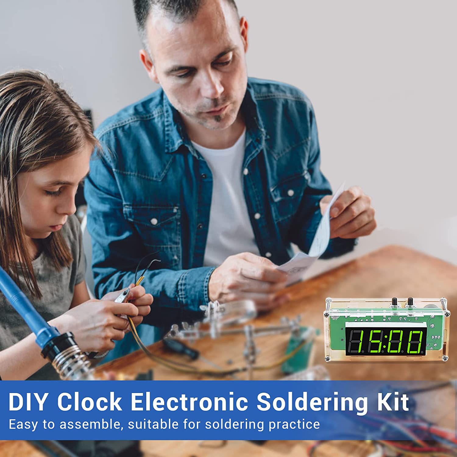 TJ-56-428 4-Digit Digital DIY Clock Kits with Acrylic Shell, DIY Alarm Clock Soldering Practice Kit for Learning Electronics. 