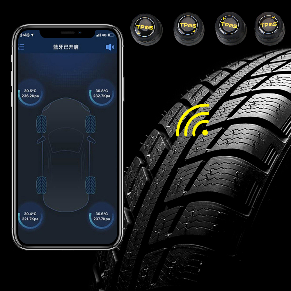 LEEPEE Bluetooth 4.0 5.0 Alarm Tire Pressure Sensors Android iOS BLE Tester Car TPMS Universal Tyre Pressure Monitoring System. 