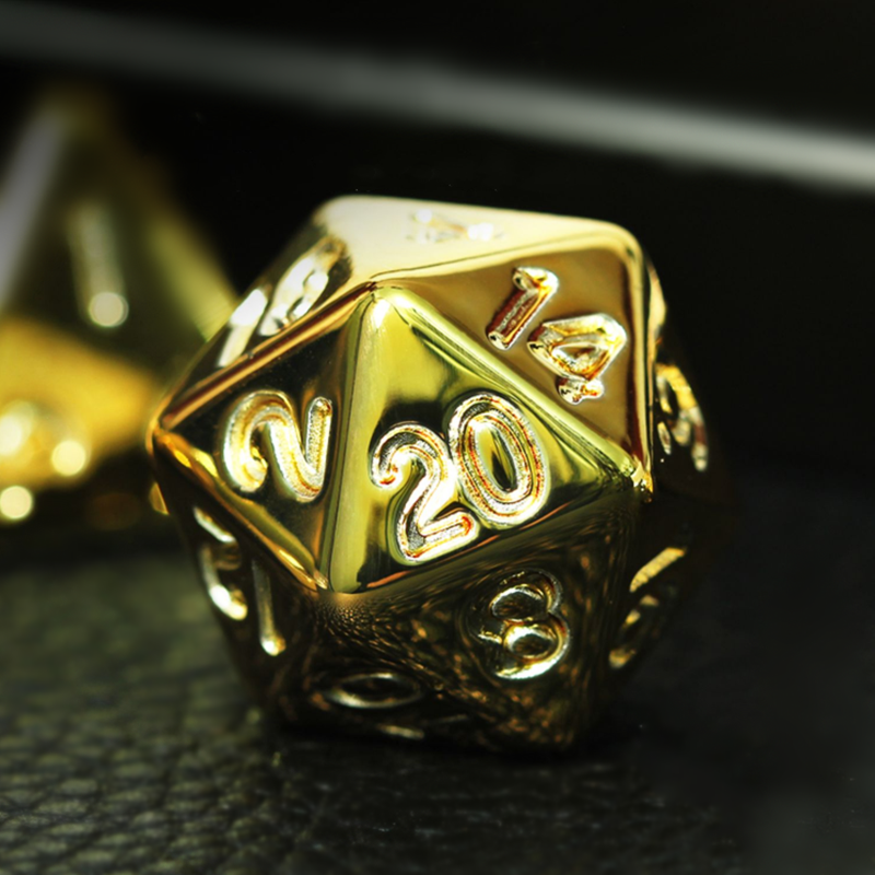 7-Piece Gold Plated Dice Set - D&D COC D4 D6 D8 D10 D% D12 D20 - Premium RPG Dice for Table Games, DND, MTG. 