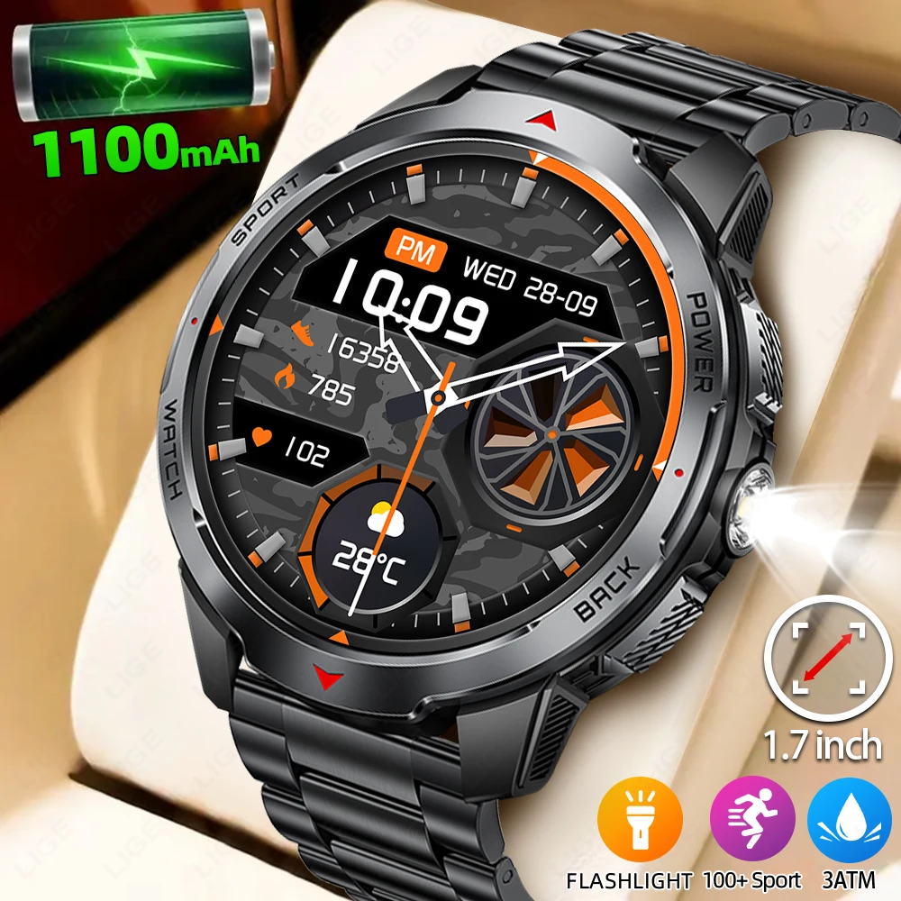 LIGE 1100mAh Battery Smart Watches For Man Outdoor Sport LED Flashlight Compass Men’s Smartwatch Bluetooth Call Men 2026 Watches