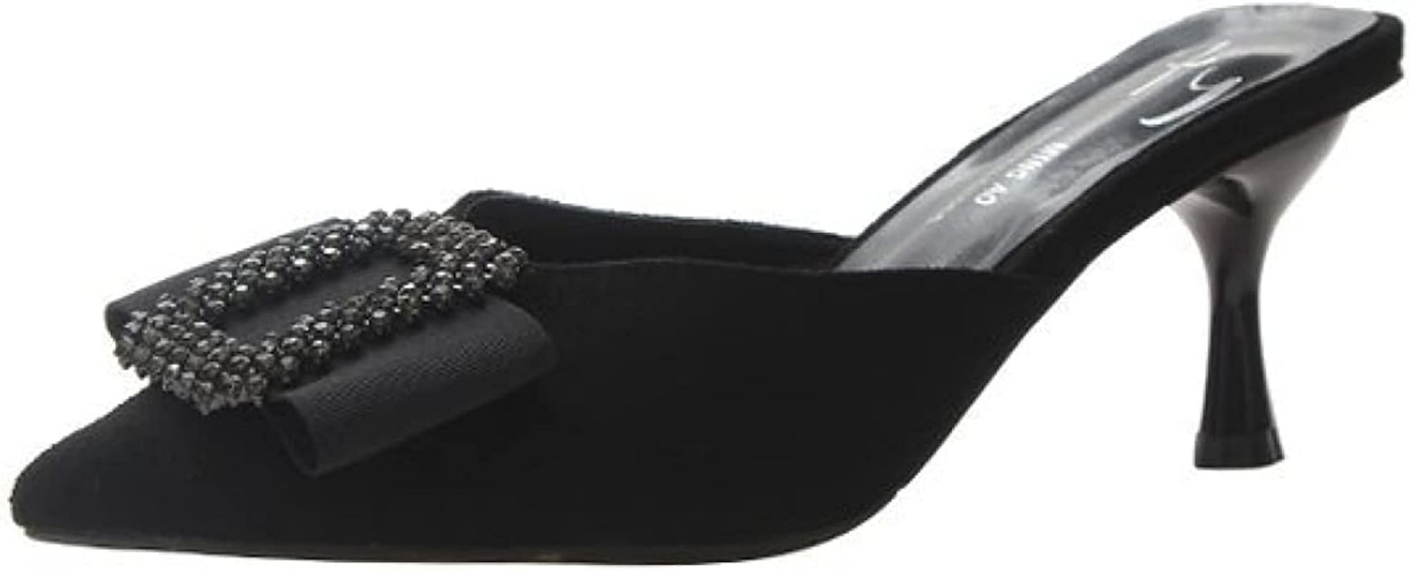 LINNE Womens Office Daily Kitten Heels Sandal Buckle Decorate Comfortable Slip On Pointed Toe Sandals