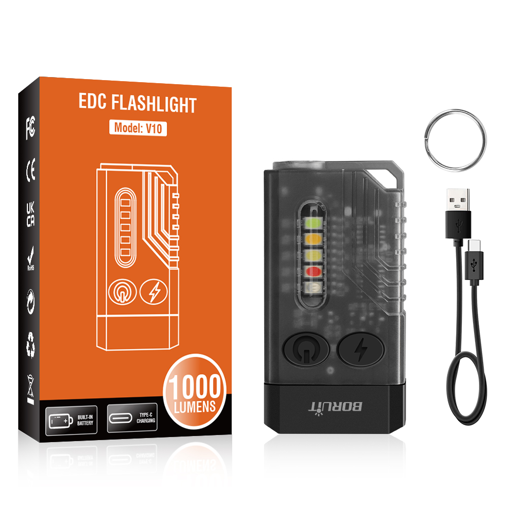 BORUiT V10 EDC Keychain LED Fluorescence Flashlight Type-C Rechargeable Torch Work Light Magnet Buzzer 365nm UV V3 Plus Lantern. 
